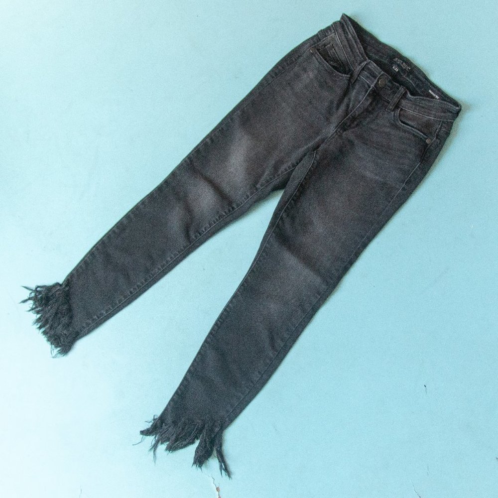 Judy Blue Washed Black High Rise Skinny Fit Leg Frayed Fringe Hem Jeans Sz 25